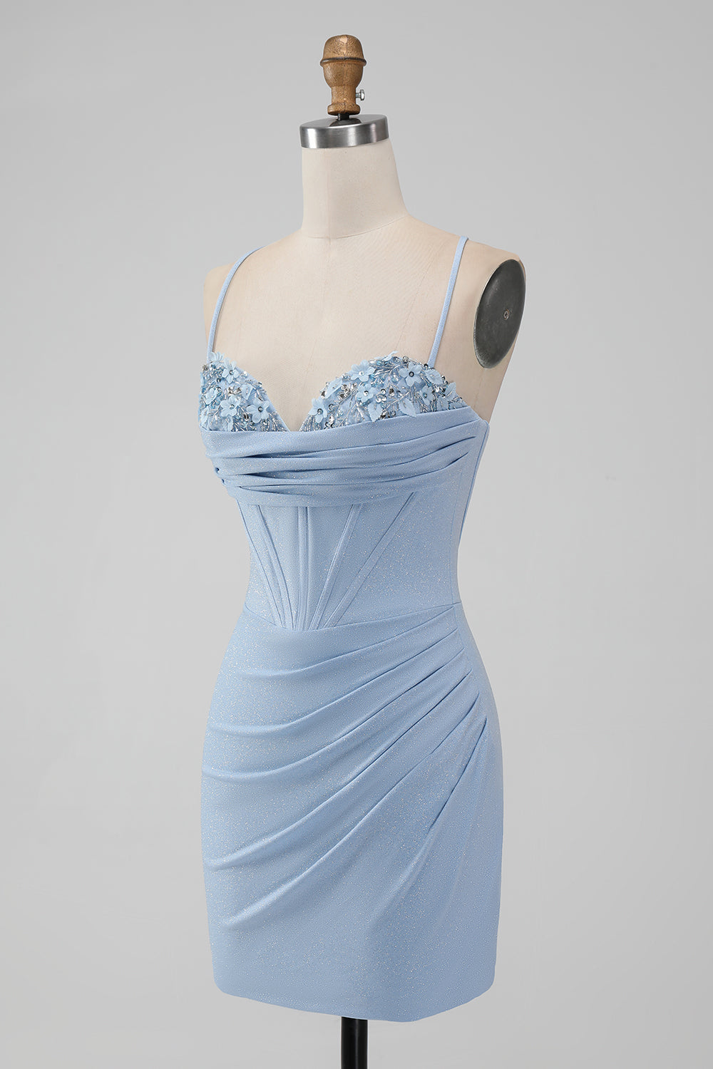 Corsé Bodycon Azul Claro Tirantes Espagueti Vestido Corto De Regreso A Casa
