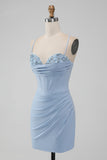 Corsé Bodycon Azul Claro Tirantes Espagueti Vestido Corto De Regreso A Casa