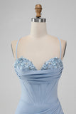 Corsé Bodycon Azul Claro Tirantes Espagueti Vestido Corto De Regreso A Casa