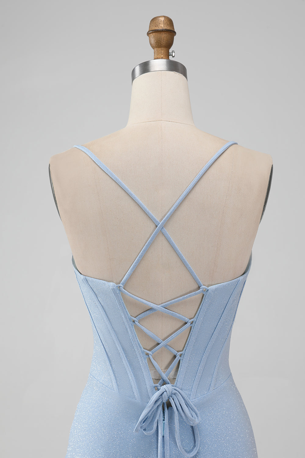 Corsé Bodycon Azul Claro Tirantes Espagueti Vestido Corto De Regreso A Casa