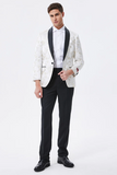 Blazer de hombre con solapa de chal bordado floral blanco brillante