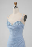 Corsé Bodycon Azul Claro Tirantes Espagueti Vestido Corto De Regreso A Casa