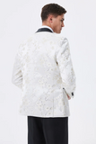 Blazer de hombre con solapa de chal bordado floral blanco brillante