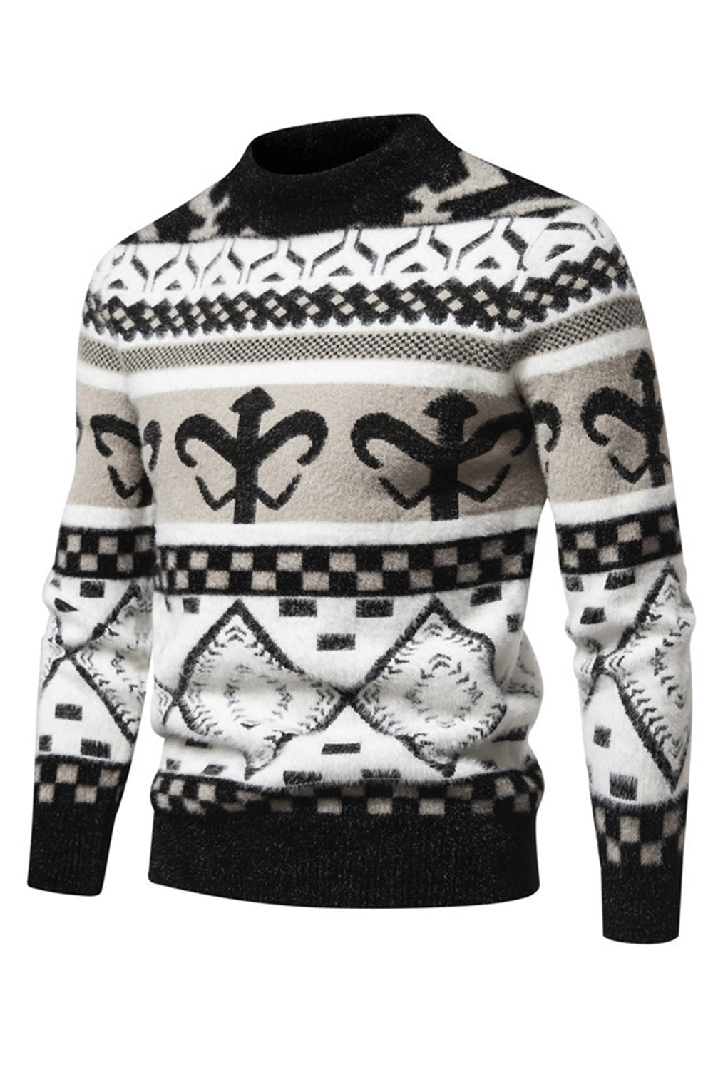 Suéter de punto con estampado de jersey caqui slim fit para hombre