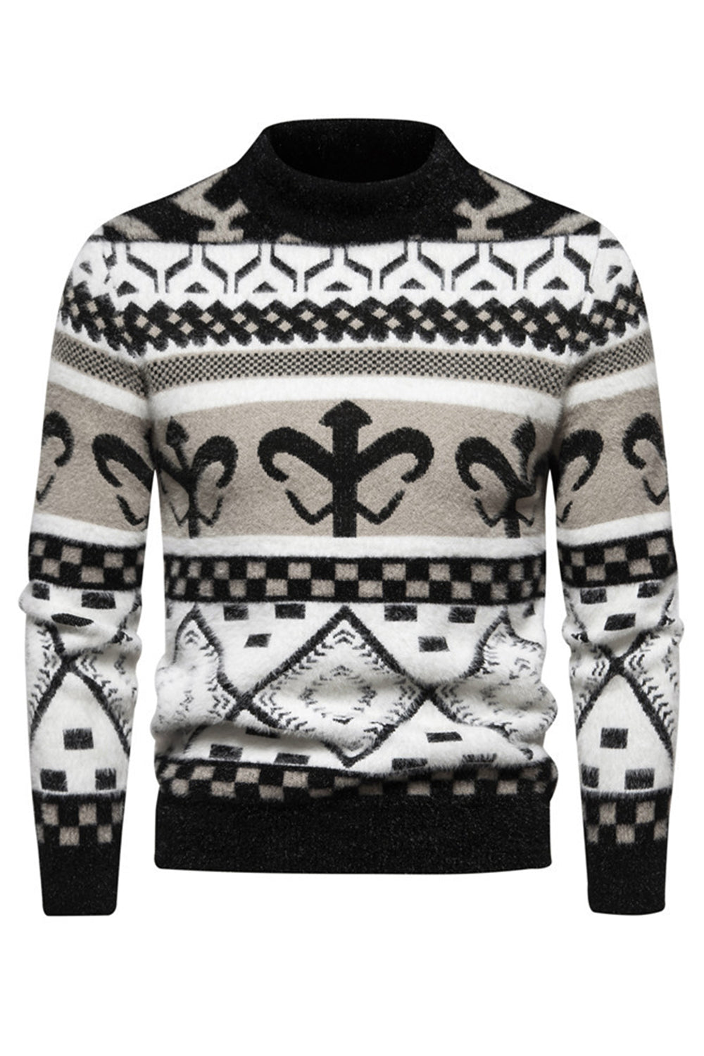 Suéter de punto con estampado de jersey caqui slim fit para hombre