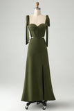 Olive A Line Spaghetti Straps Vestido de invitada de boda hasta el suelo con abertura