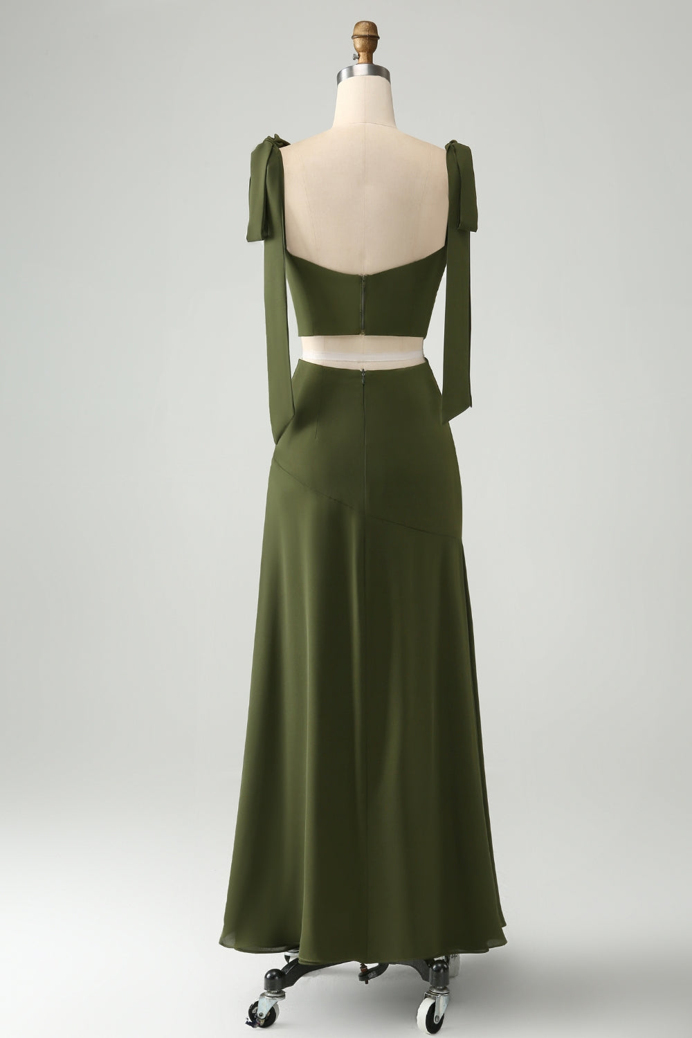 Olive A Line Spaghetti Straps Vestido de invitada de boda hasta el suelo con abertura