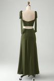 Olive A Line Spaghetti Straps Vestido de invitada de boda hasta el suelo con abertura