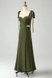 Olive A Line Spaghetti Straps Vestido de invitada de boda hasta el suelo con abertura
