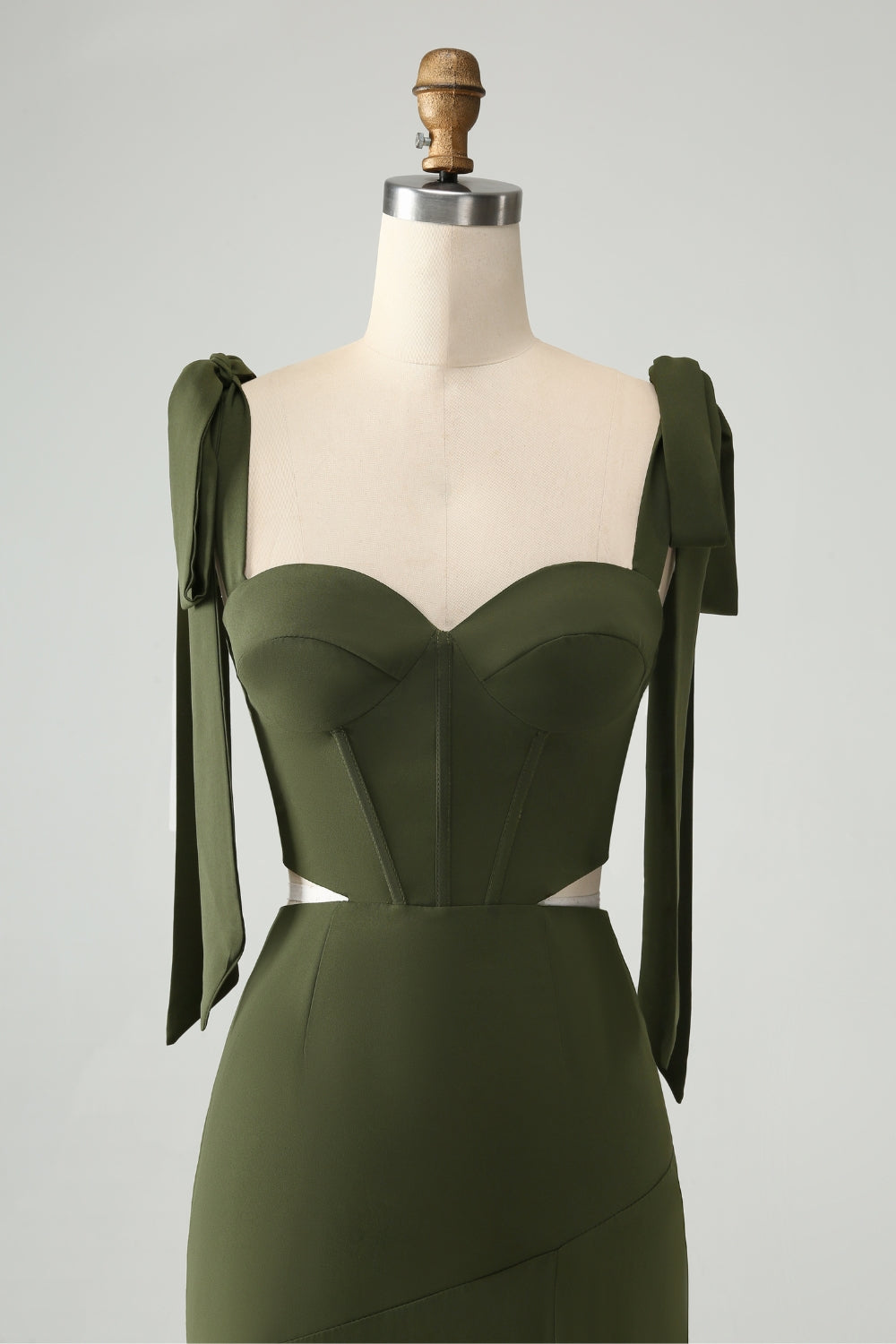 Olive A Line Spaghetti Straps Vestido de invitada de boda hasta el suelo con abertura