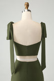 Olive A Line Spaghetti Straps Vestido de invitada de boda hasta el suelo con abertura