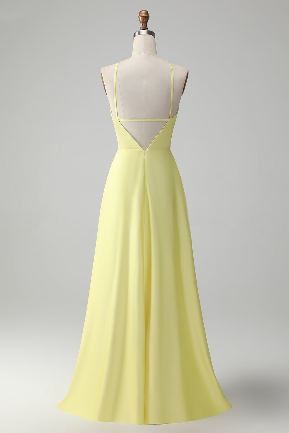 Vestido largo de dama de honor recortado de una línea amarilla con flor