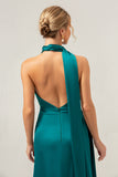 Vaina de pavo real Vestido de dama de honor largo sin espalda con espalda y abertura