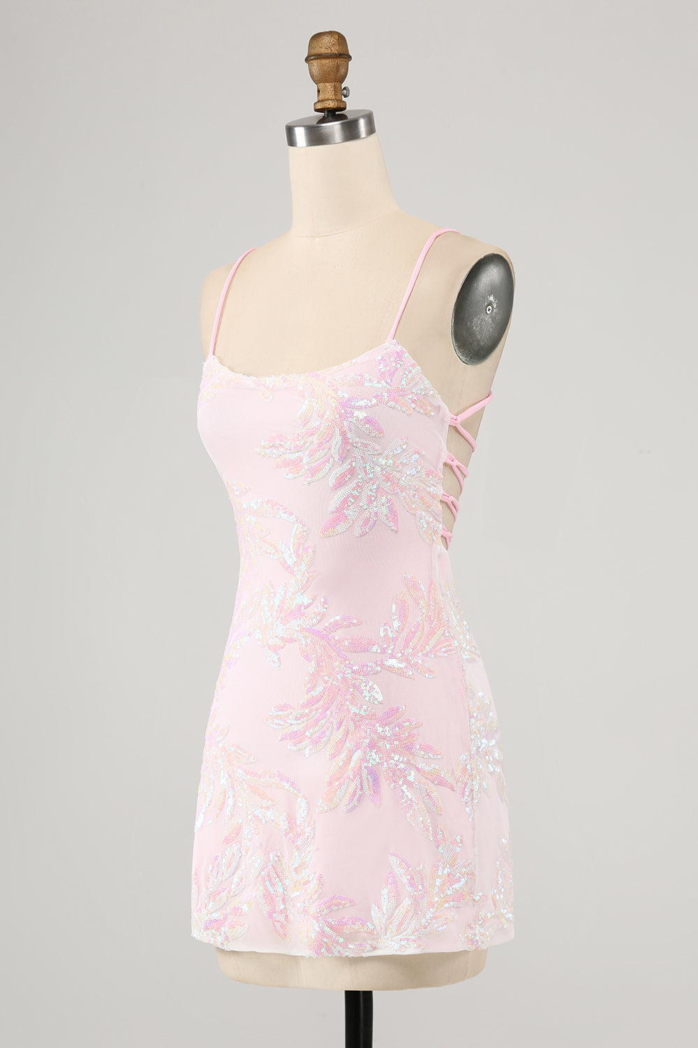 Vestido de cóctel ajustado con tirantes finos y espalda cruzada en color rosa