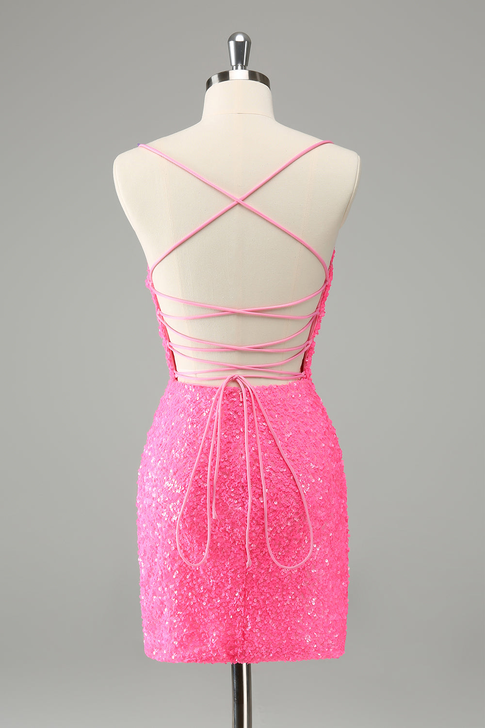 Vestido de cóctel con lentejuelas y tirantes finos ajustados rosa intenso con purpurina