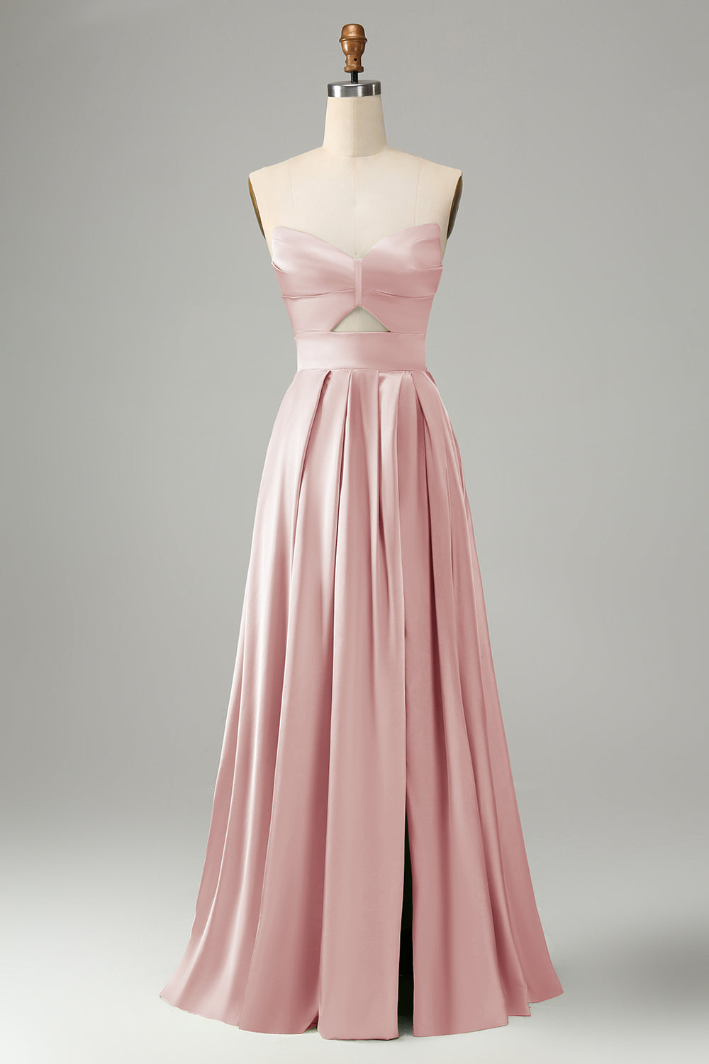 Vestido de dama de honor azul polvoriento una línea plisada sin tirantes ojo de cerradura con abertura