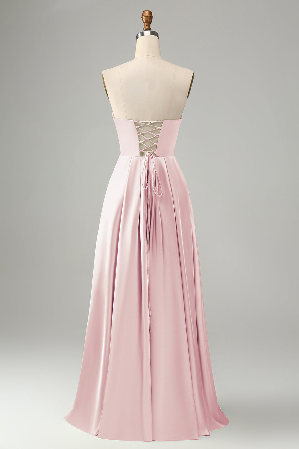 Vestido de dama de honor verde una línea plisada sin tirantes ojo de cerradura con abertura