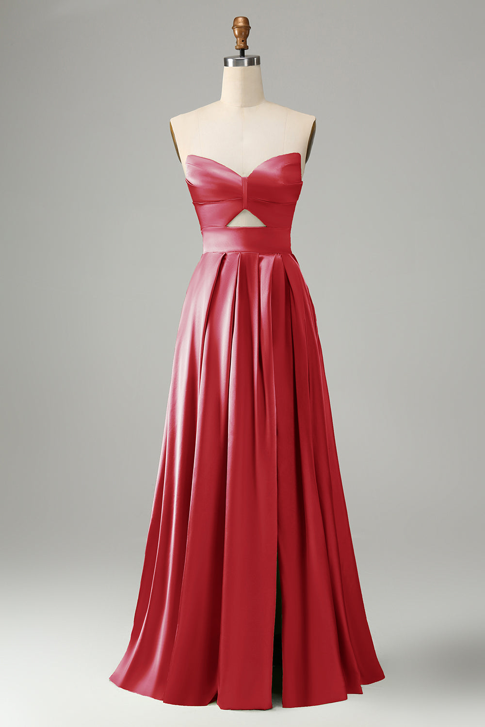 Vestido de dama de honor verde una línea plisada sin tirantes ojo de cerradura con abertura