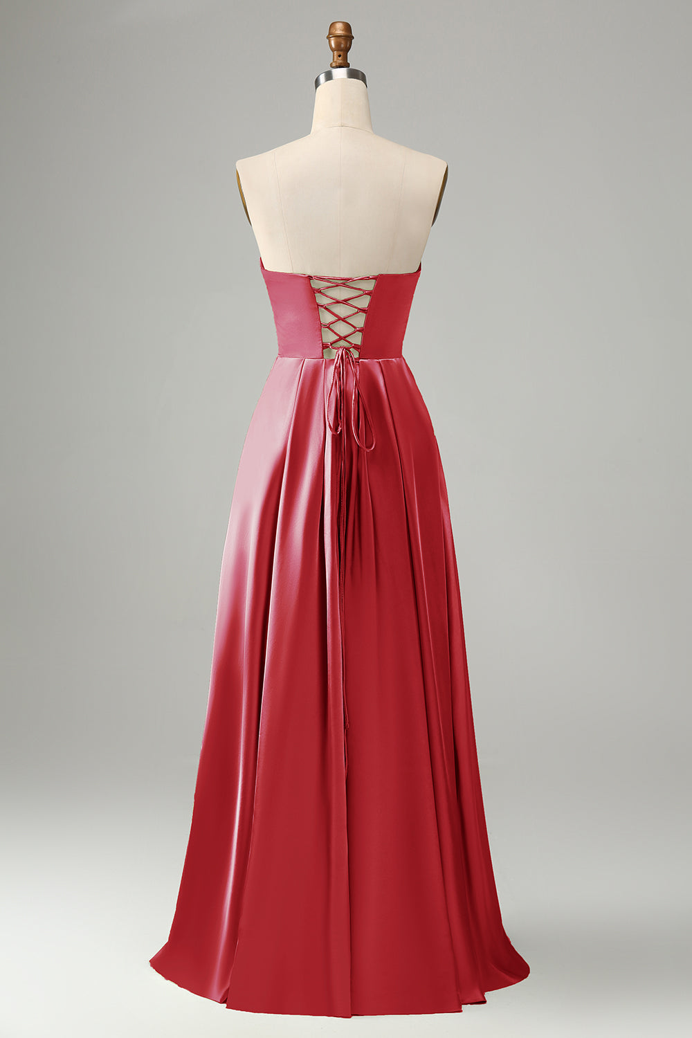 Vestido de dama de honor verde una línea plisada sin tirantes ojo de cerradura con abertura