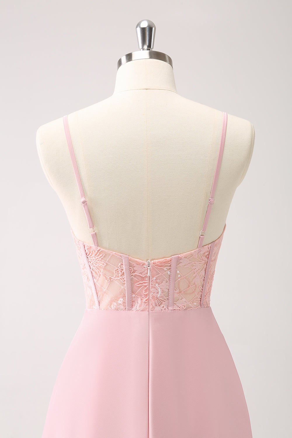 Tirantes de espagueti verdes Vestido de dama de honor con corsé largo de satén de línea A con abertura