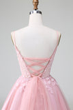 Vestido de cóctel corto de corte A de tul con apliques de rubor princesa