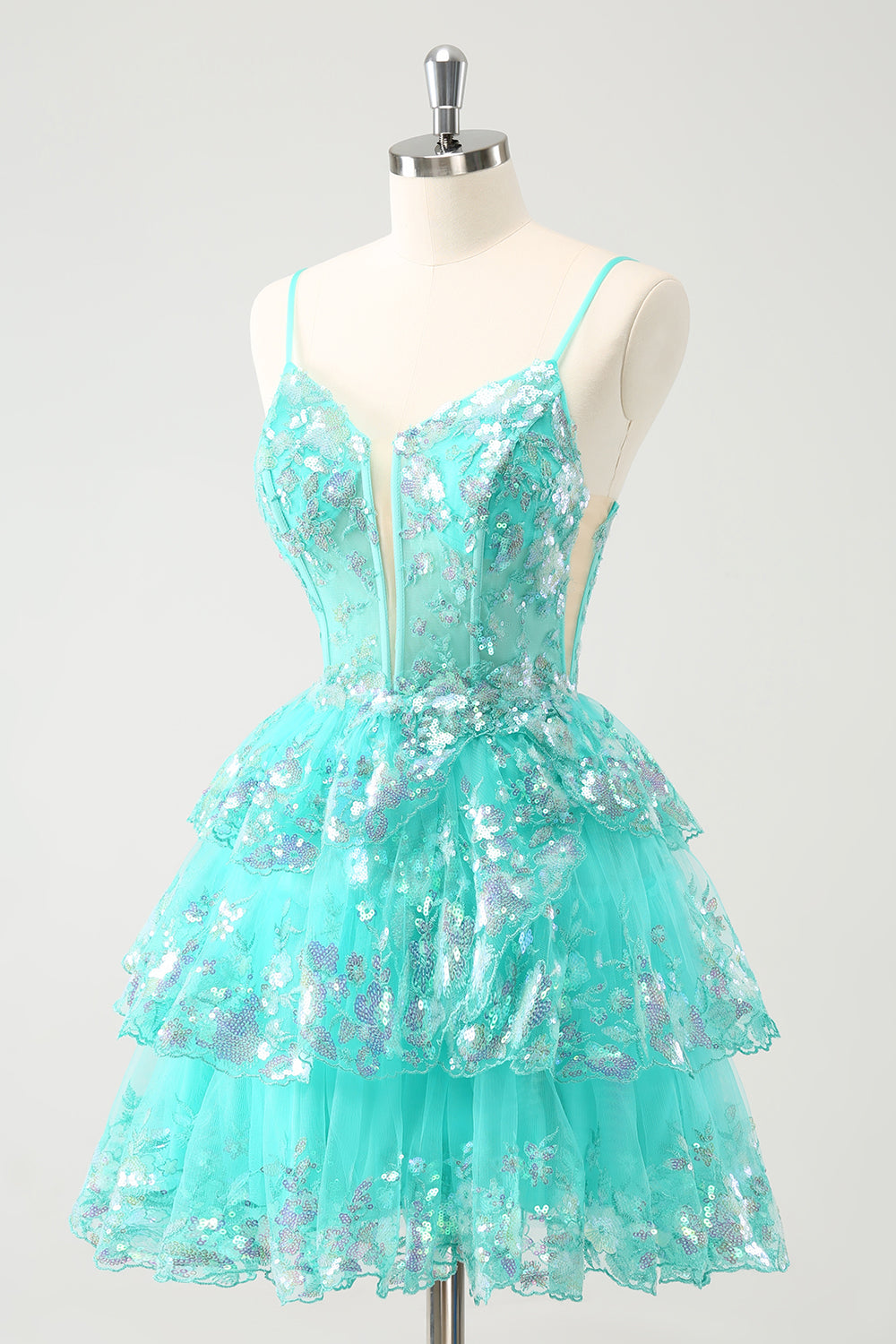 Lindo vestido de cóctel de lentejuelas sin tirantes con purpurina verde