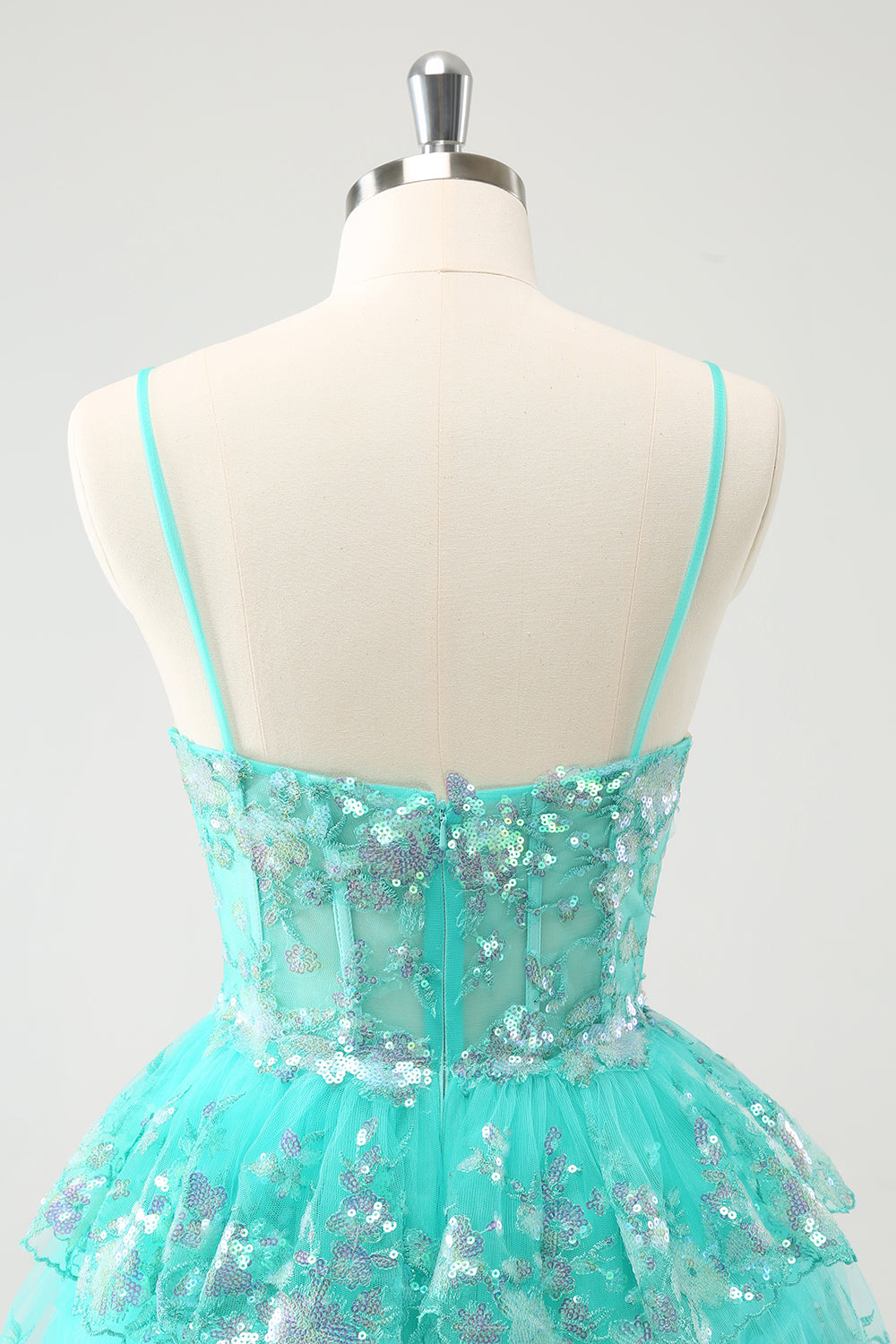 Lindo vestido de cóctel de lentejuelas sin tirantes con purpurina verde