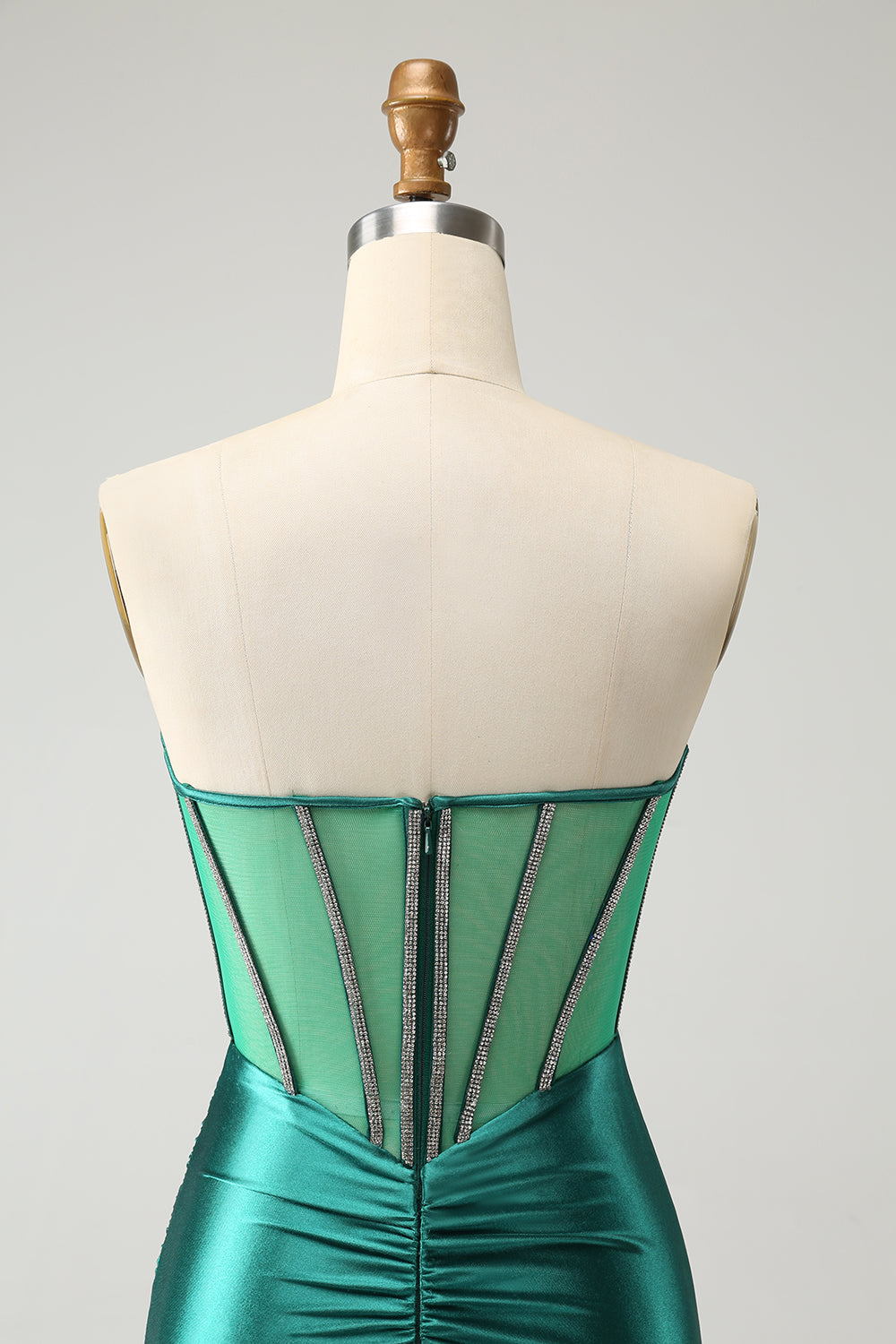Vestido de cóctel ajustado de novia con corsé y purpurina verde oscuro con cuentas