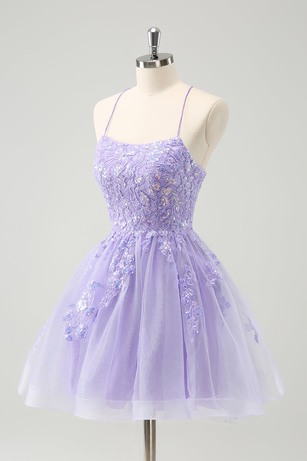 Vestido de cóctel de corte A con lentejuelas azules brillantes y apliques