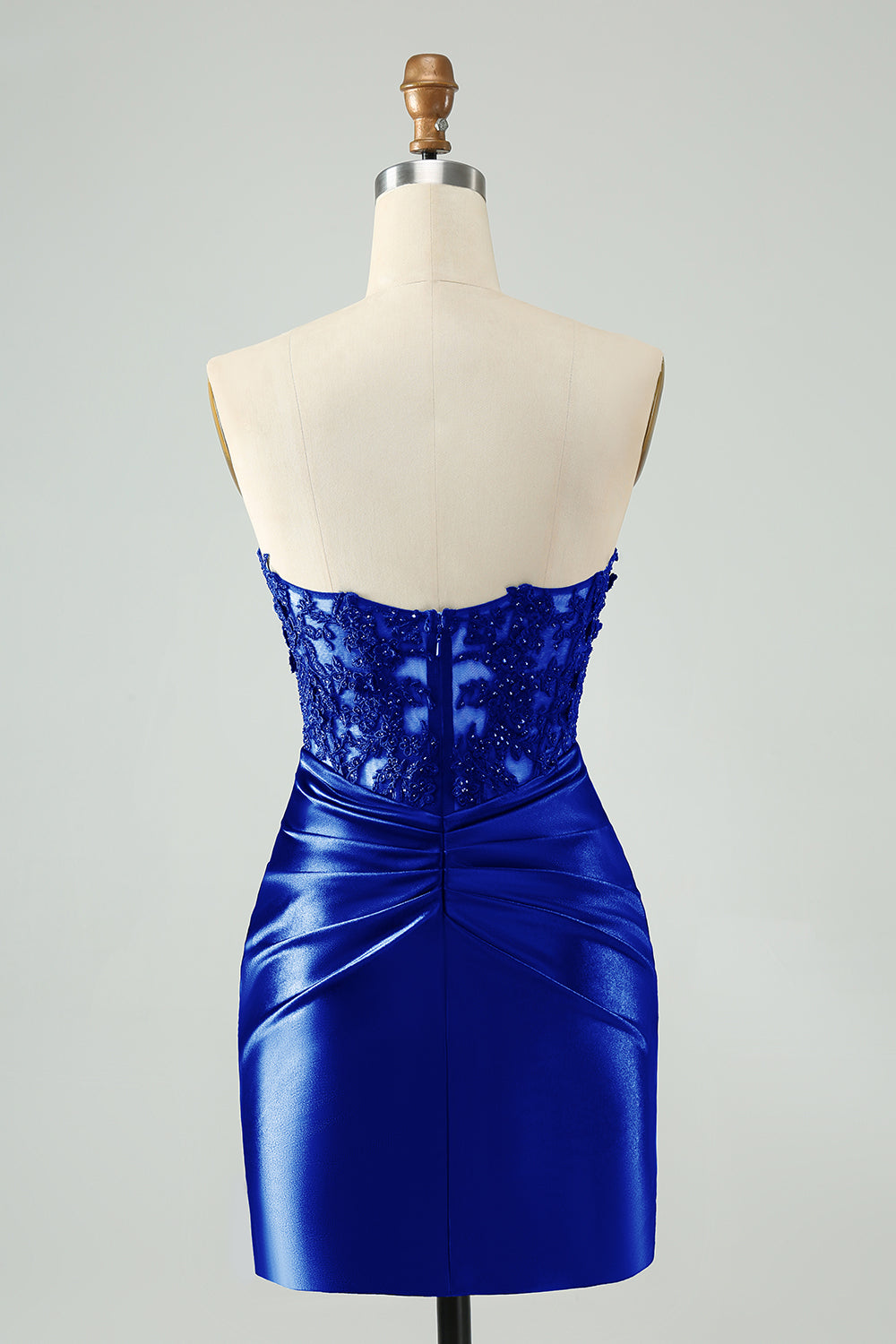 Vestido de cóctel ahuecado sin tirantes ajustado verde brillante con encaje