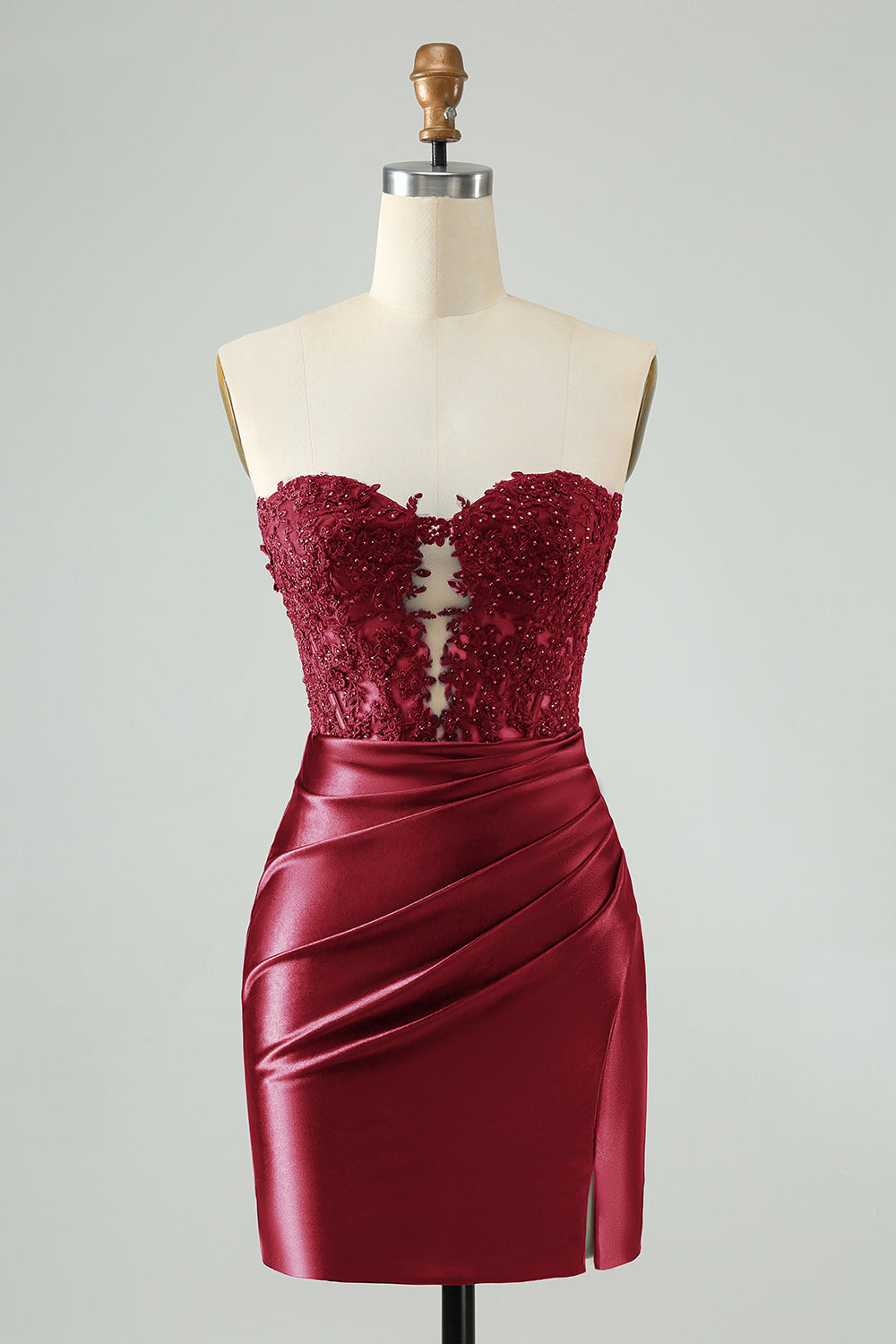 Vestido de cóctel de encaje sin tirantes azul real