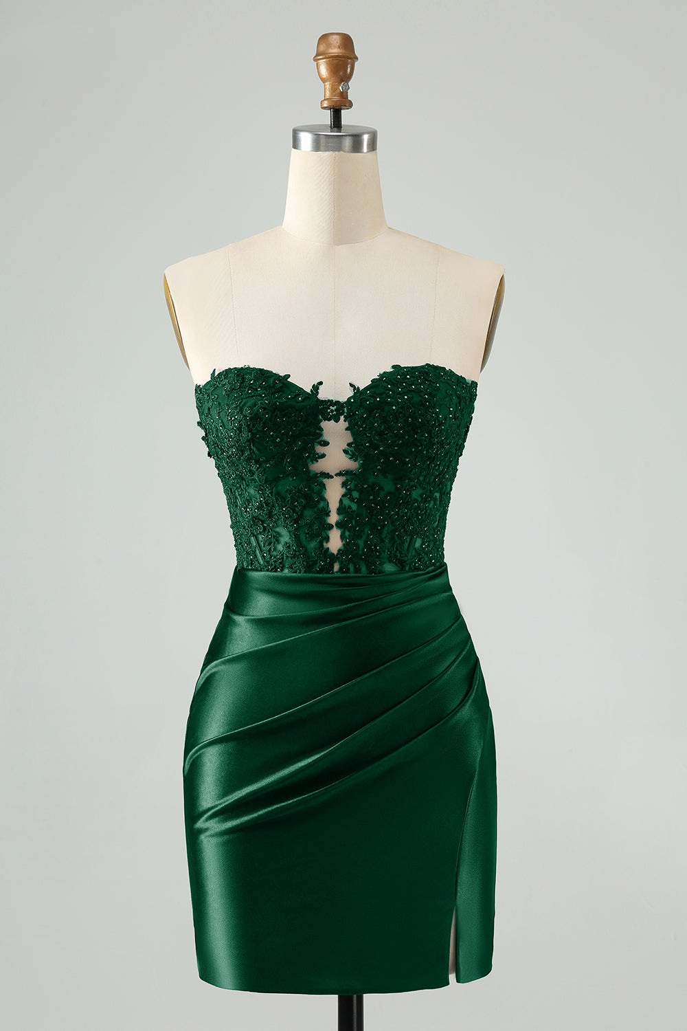 Vestido de cóctel de encaje sin tirantes azul real