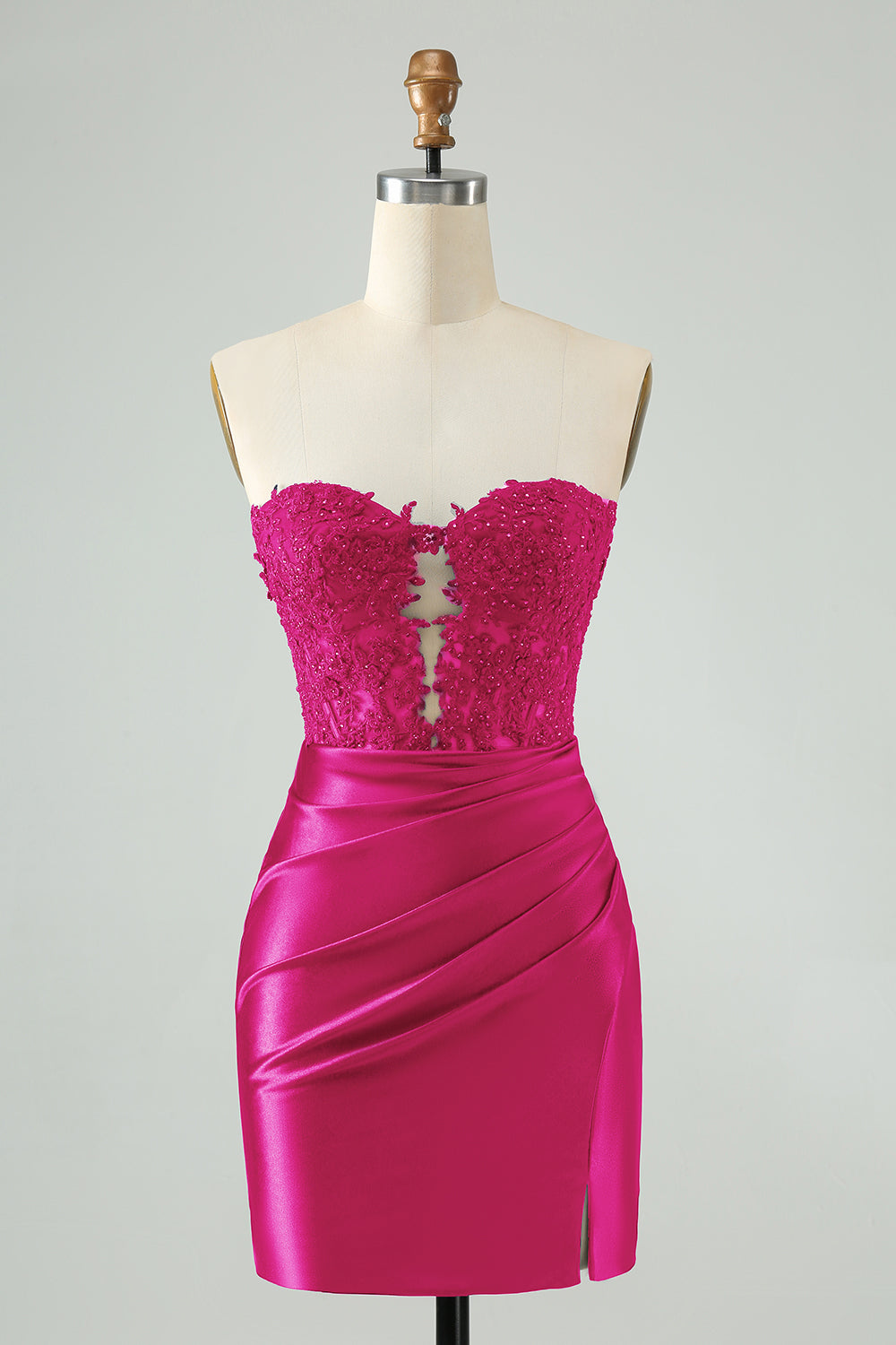 Vestido de cóctel de encaje sin tirantes azul real