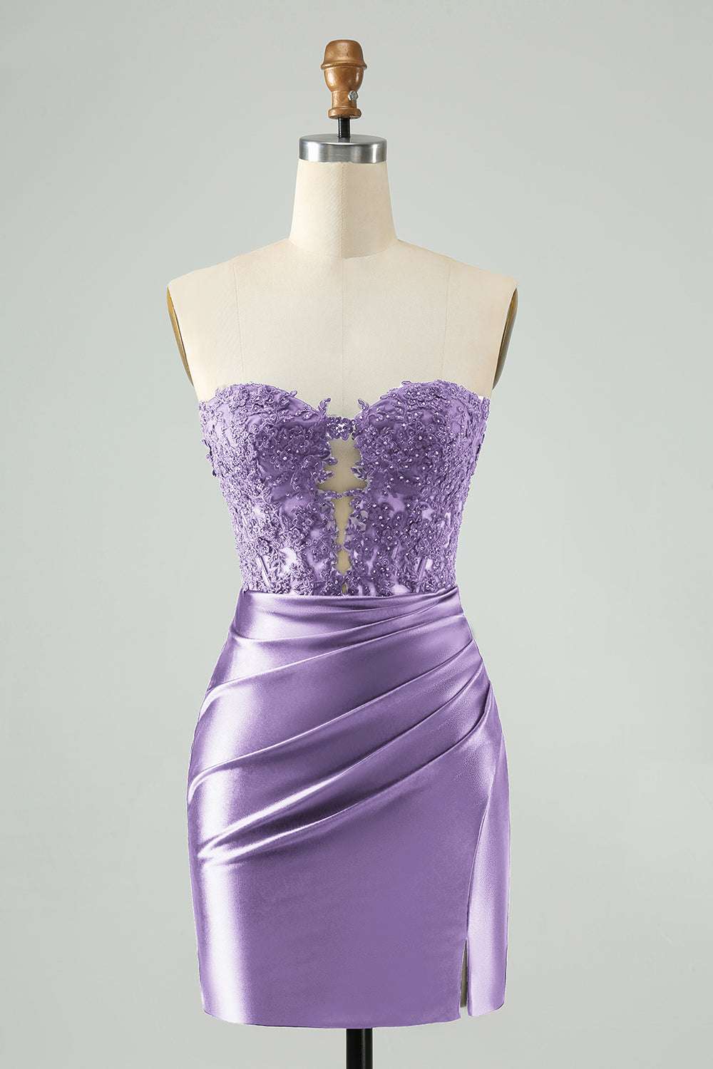 Vestido de cóctel de encaje sin tirantes azul real