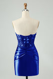 Vestido de cóctel de encaje sin tirantes azul real