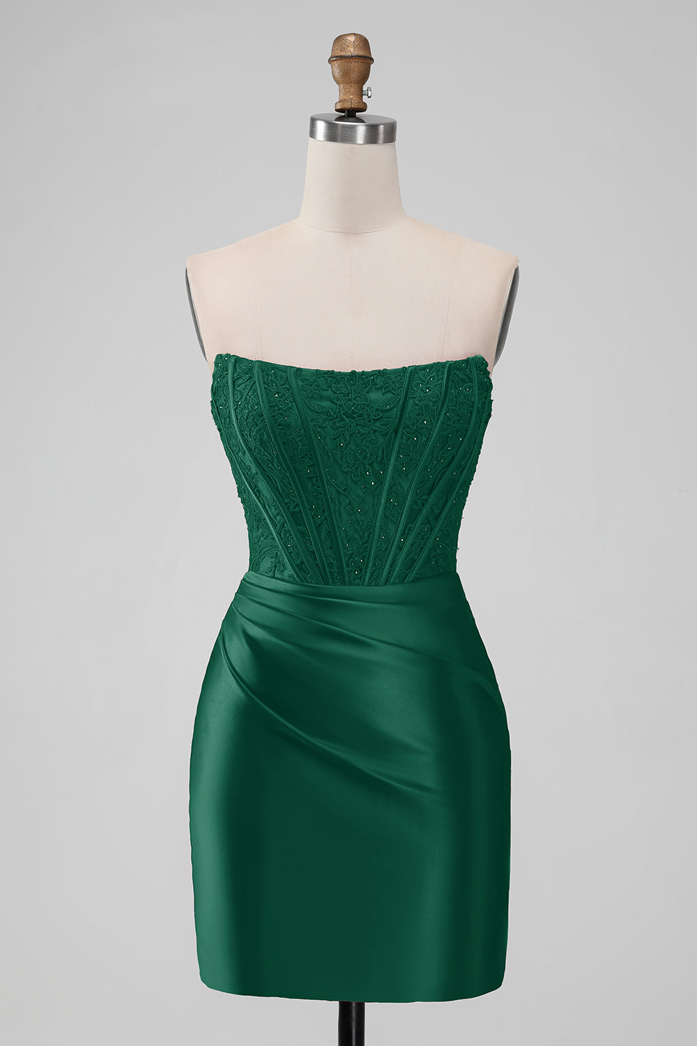 Vestido corto sin tirantes sin tirantes rojo brillante con encaje