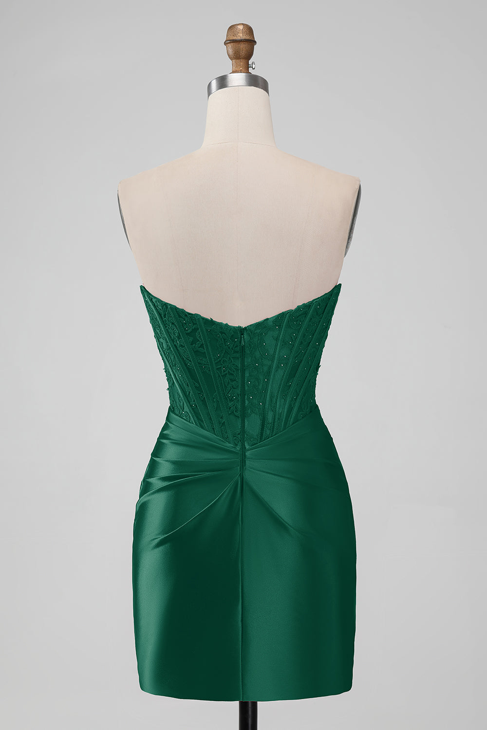 Vestido corto sin tirantes sin tirantes rojo brillante con encaje