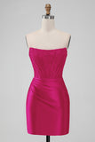 Vestido corto sin tirantes sin tirantes rojo brillante con encaje