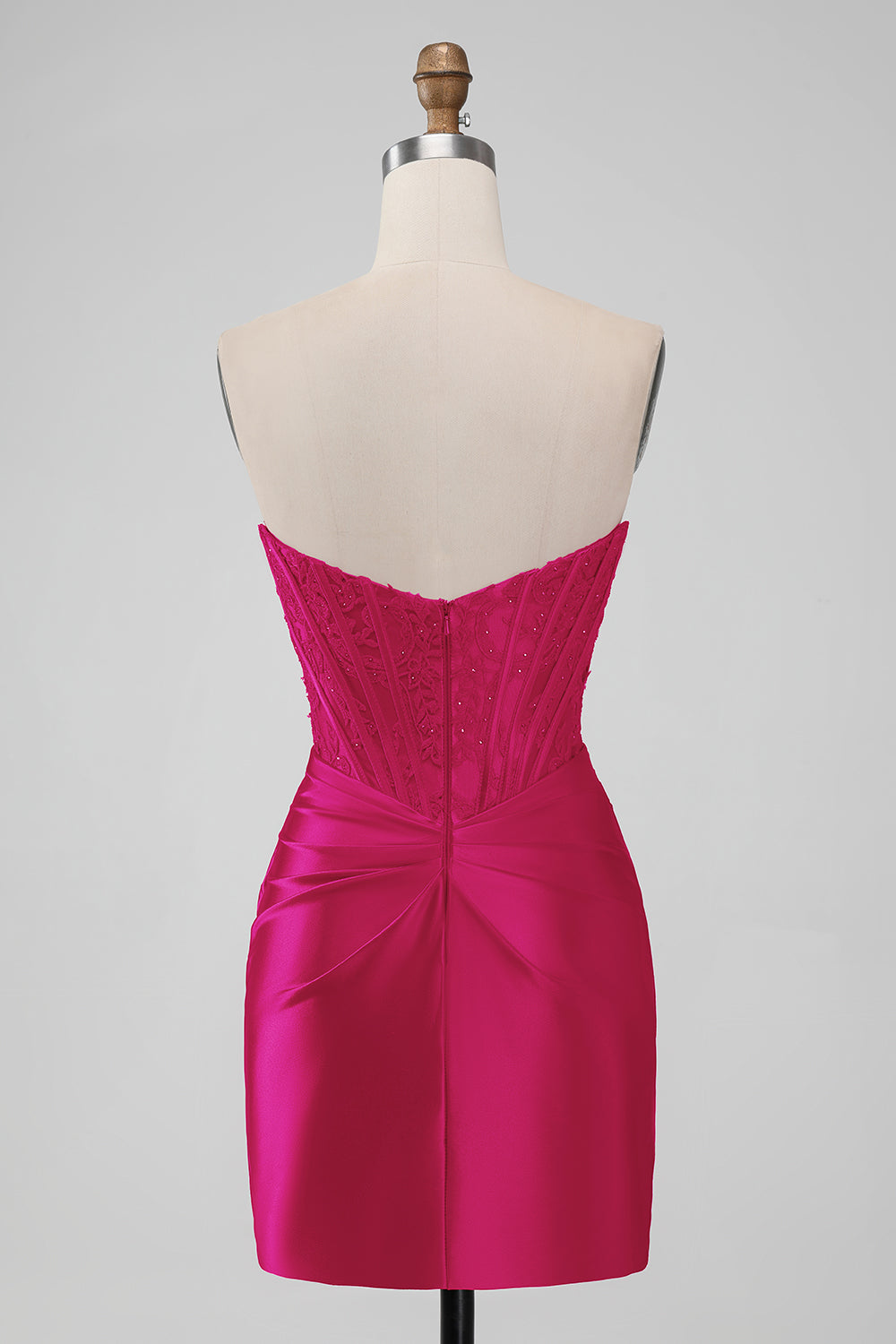 Vestido corto sin tirantes sin tirantes rojo brillante con encaje