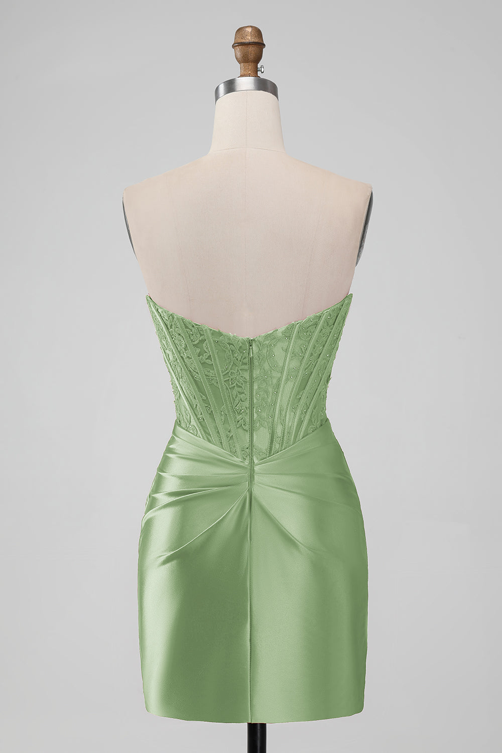Vestido corto sin tirantes sin tirantes rojo brillante con encaje