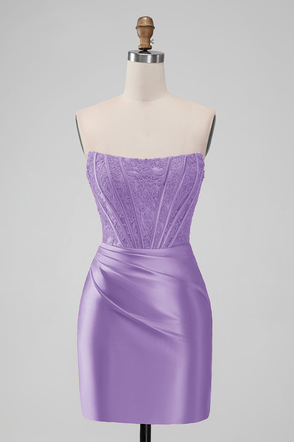 Vestido corto sin tirantes sin tirantes rojo brillante con encaje