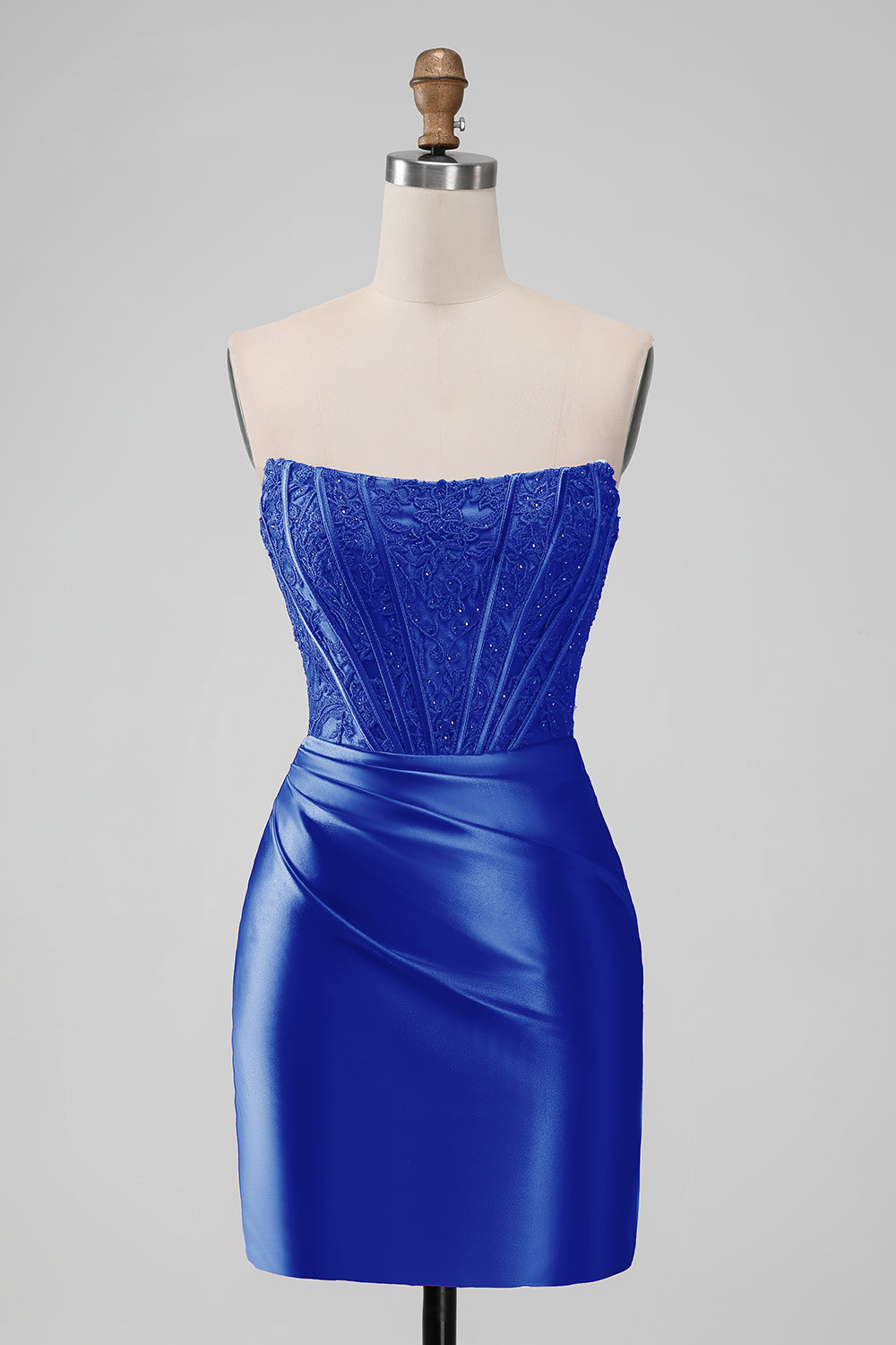 Vestido corto sin tirantes sin tirantes rojo brillante con encaje