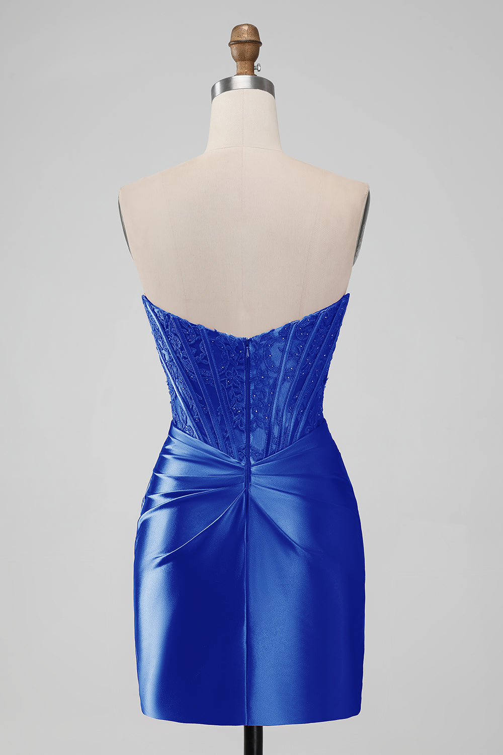 Vestido corto sin tirantes sin tirantes rojo brillante con encaje