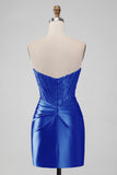 Vestido corto sin tirantes sin tirantes rojo brillante con encaje