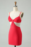 Vestido de cóctel corto con tirantes finos ajustados y ahuecados rojos