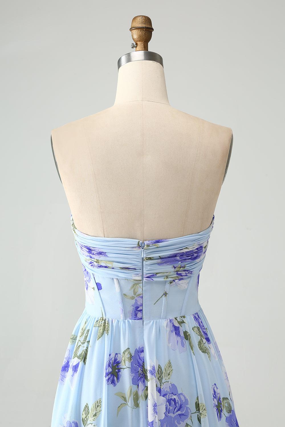 Vestido De Invitada De Boda Largo Plisado Plisado De Novia Floral Azul A Line Sweetheart