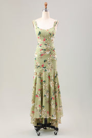 Vestido de invitada de boda con corsé de sirena de flor grande verde