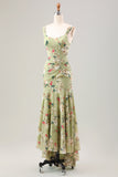 Vestido de invitada de boda con corsé de sirena de flor grande verde