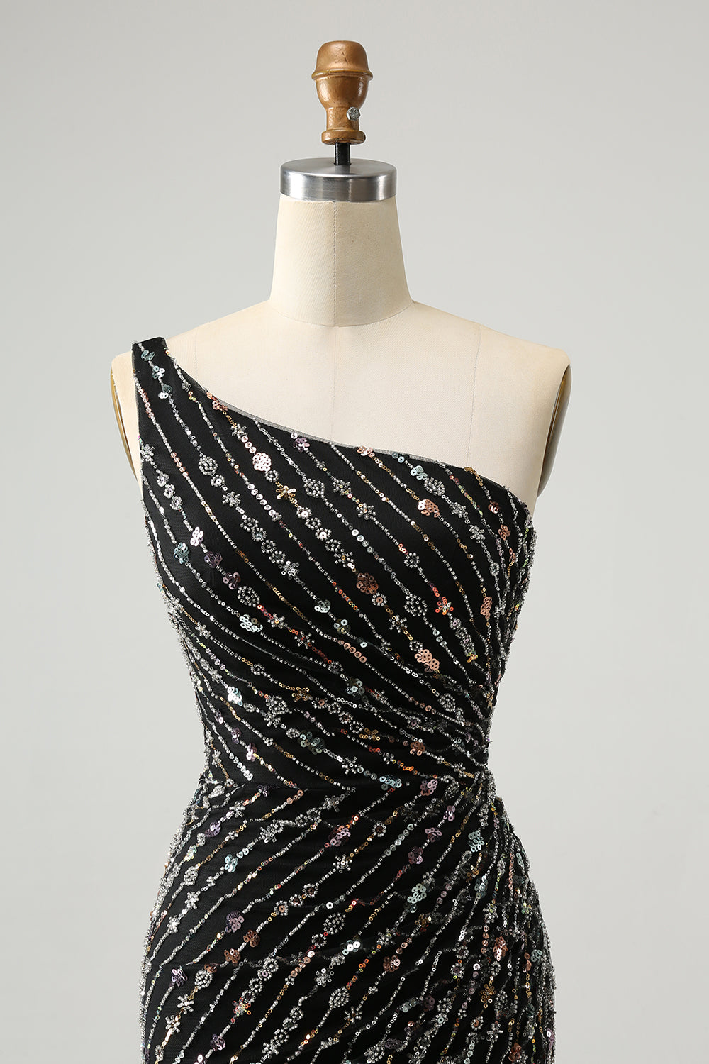 Vestido de cóctel ajustado corto con purpurina negra y pedrería