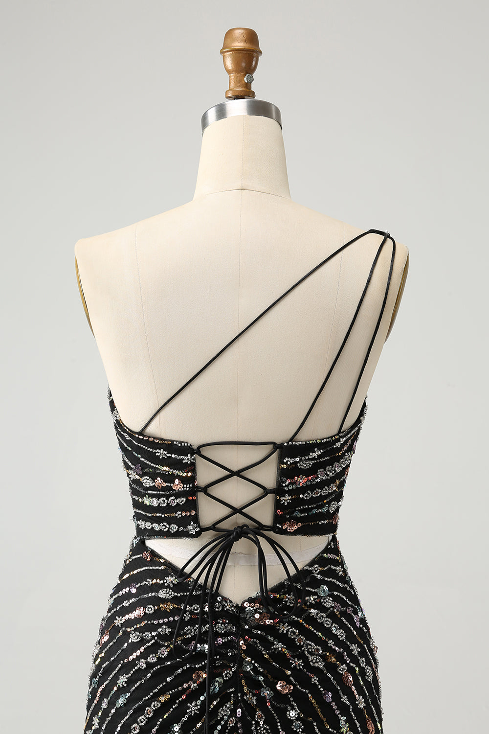 Vestido de cóctel ajustado corto con purpurina negra y pedrería